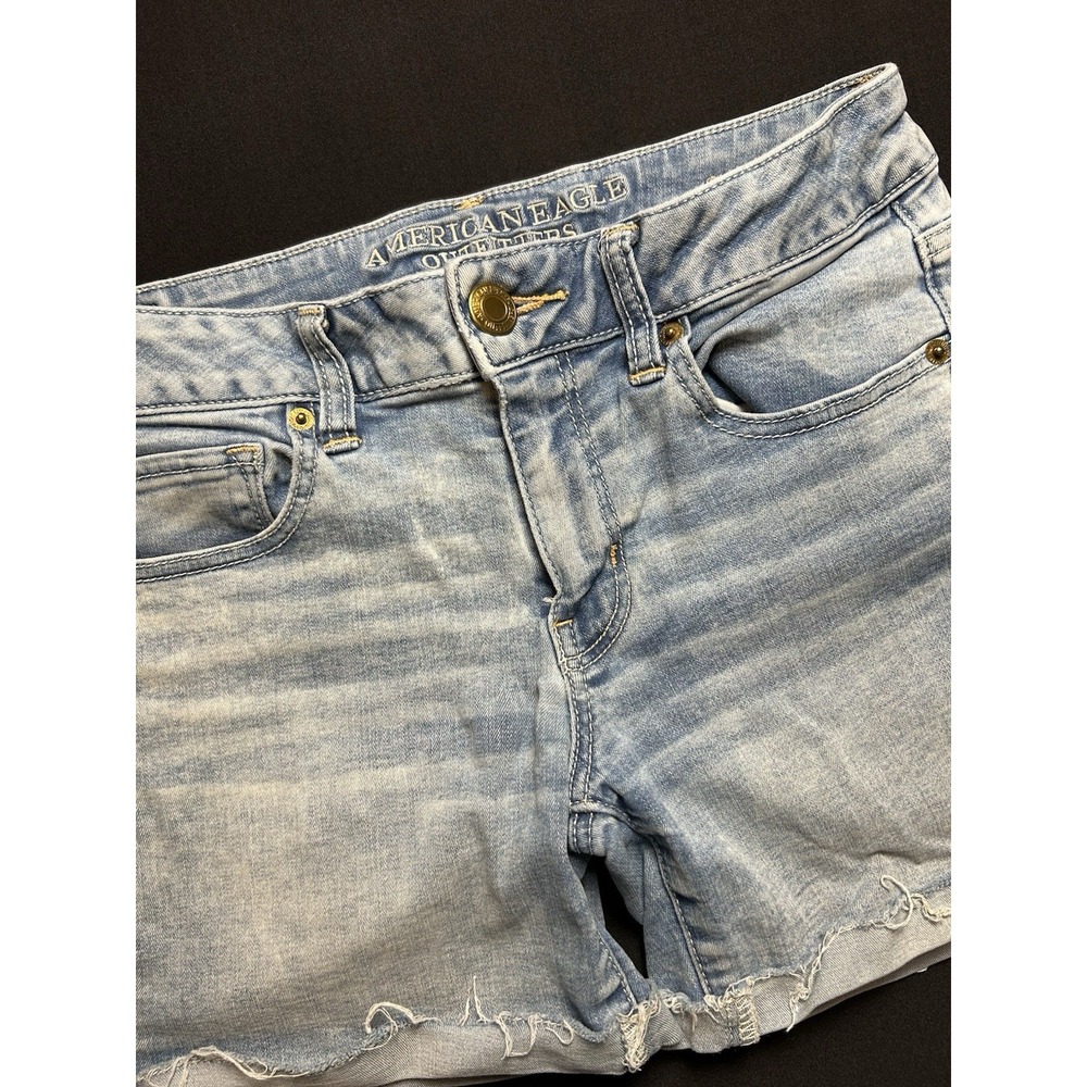 American Eagle AE Women's Midi Raw Hem Y2K Stretch Denim Jean Shorts Size 8